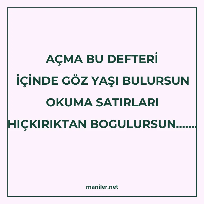 AÇMA BU DEFTERİ İÇİNDE GÖZ YAŞI BULURSUN OKUMA SATIRLARI HIÇ manisi görseli