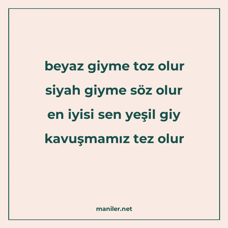beyaz giyme toz olur siyah giyme söz olur en iyisi sen yeşil manisi görseli