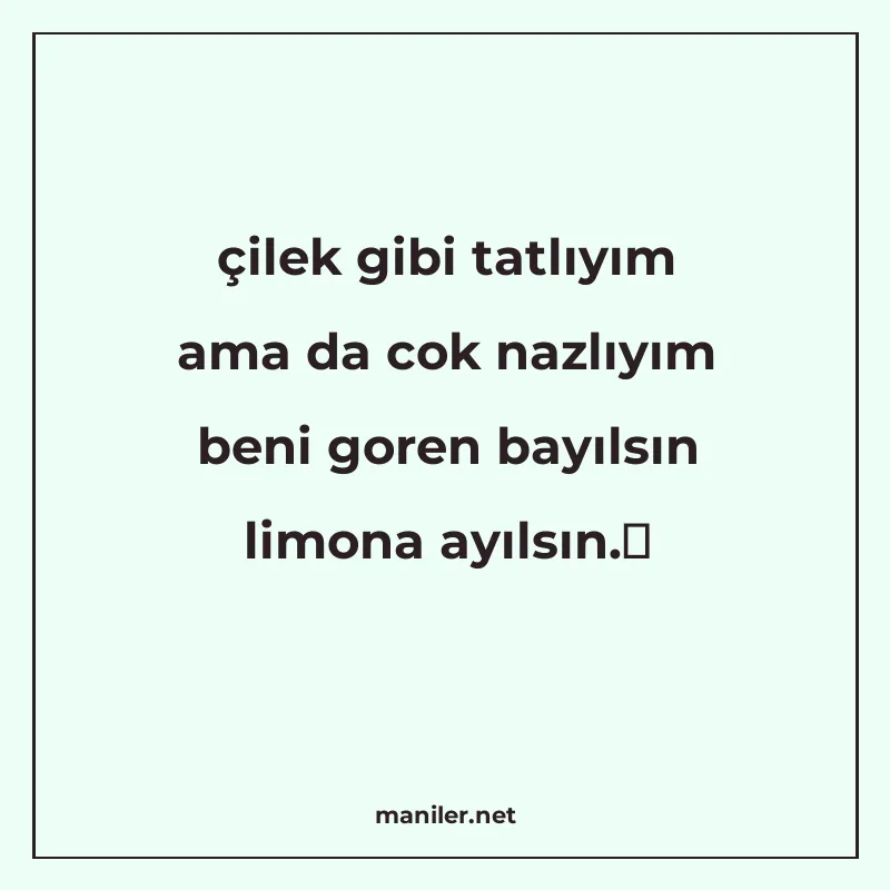 çilek gibi tatlıyım ama da cok nazlıyım beni goren bayılsın manisi görseli