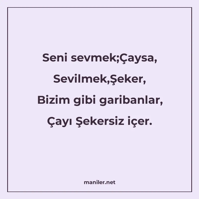 Seni sevmek;Çaysa, Sevilmek,Şeker, Bizim gibi garibanlar, Ça manisi görseli