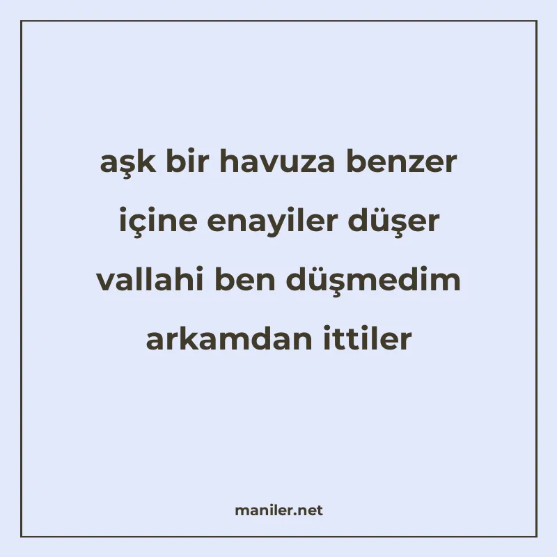 aşk bir havuza benzer içine enayiler düşer vallahi ben düşme manisi görseli