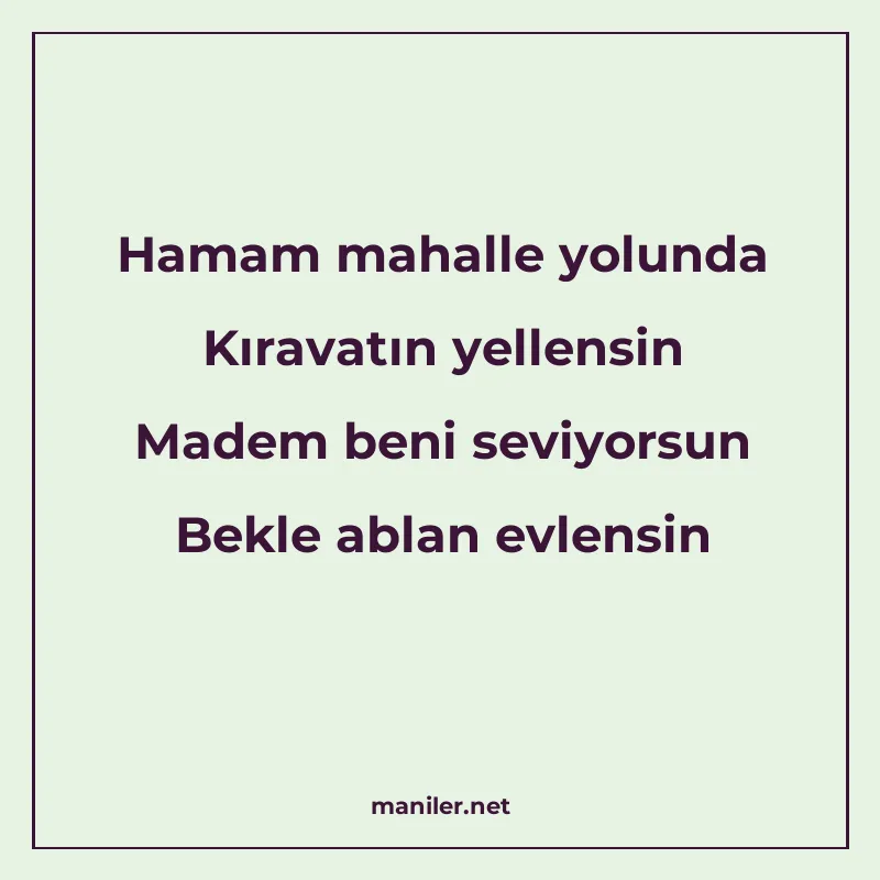 Hamam mahalle yolunda Kıravatın yellensin Madem beni seviyor manisi görseli