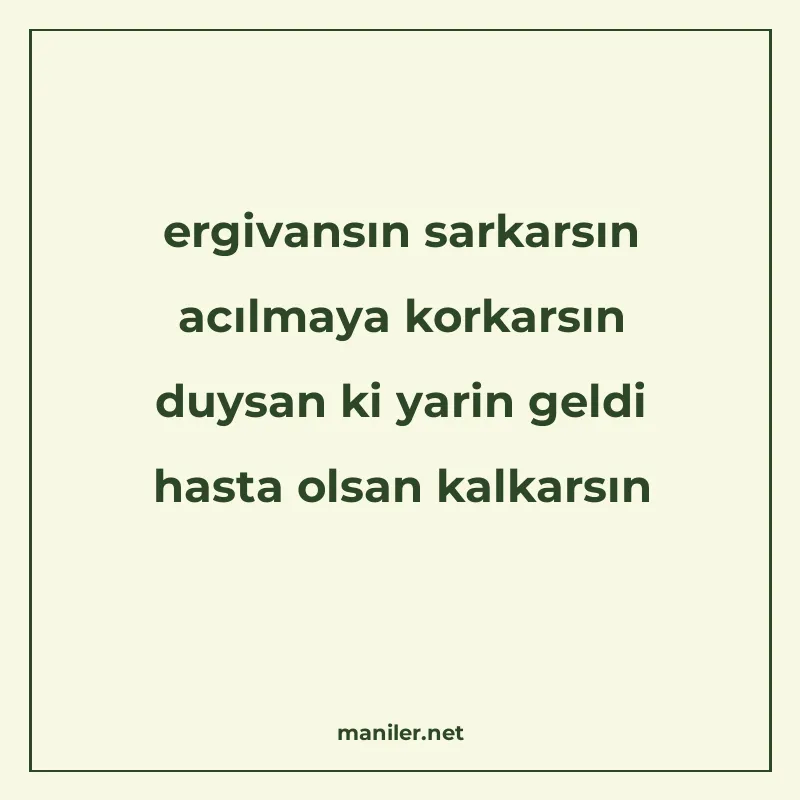 ergivansın sarkarsın acılmaya korkarsın duysan ki yarin geld manisi görseli