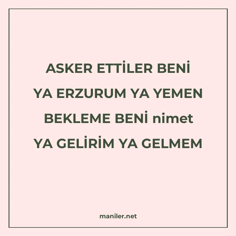 ASKER ETTİLER BENİ YA ERZURUM YA YEMEN BEKLEME BENİ nimet YA manisi görseli