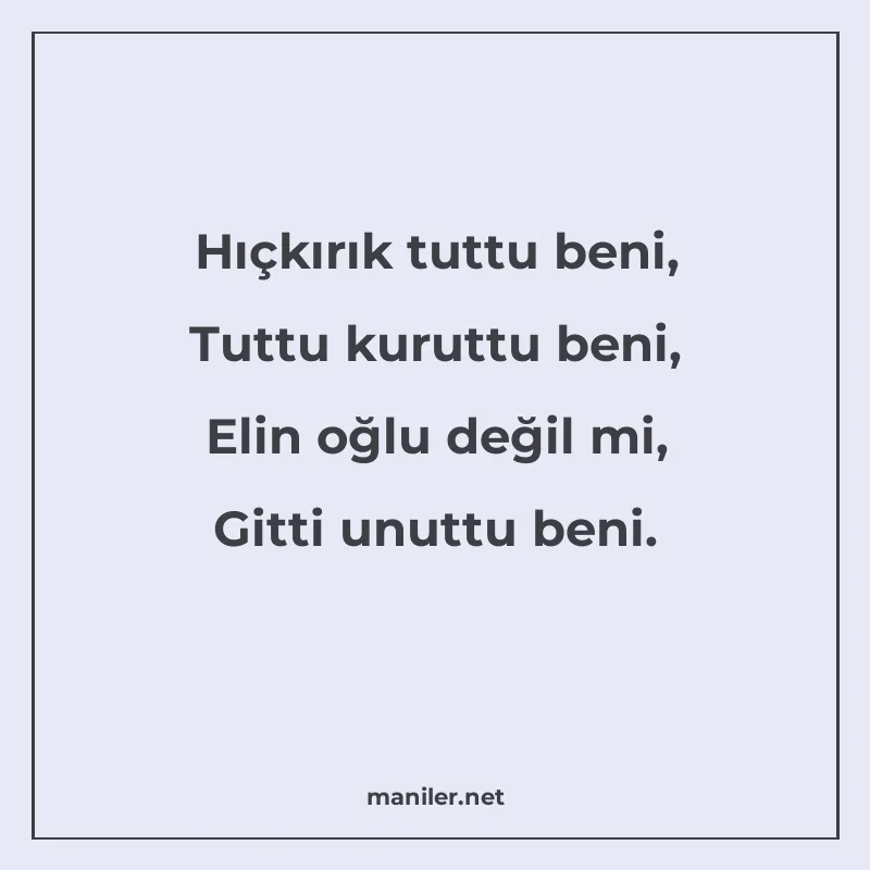 Hıçkırık tuttu beni, Tuttu kuruttu beni, Elin oğlu değil mi manisi görseli