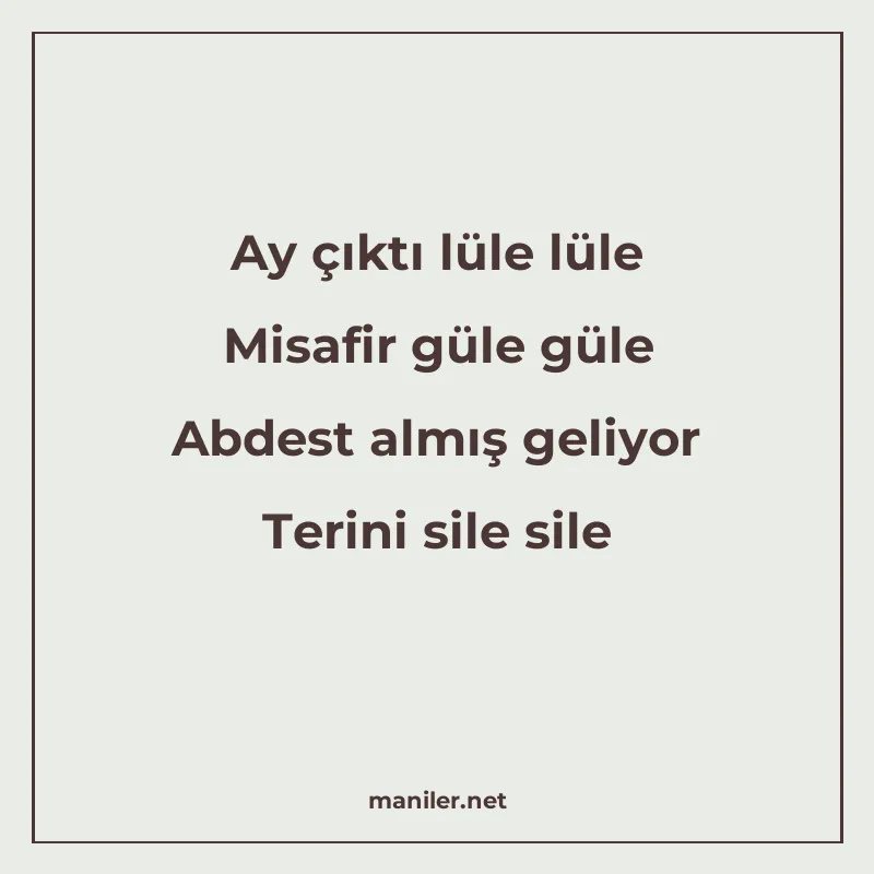 Ay çıktı lüle lüle Misafir güle güle Abdest almış geliyor Te manisi görseli