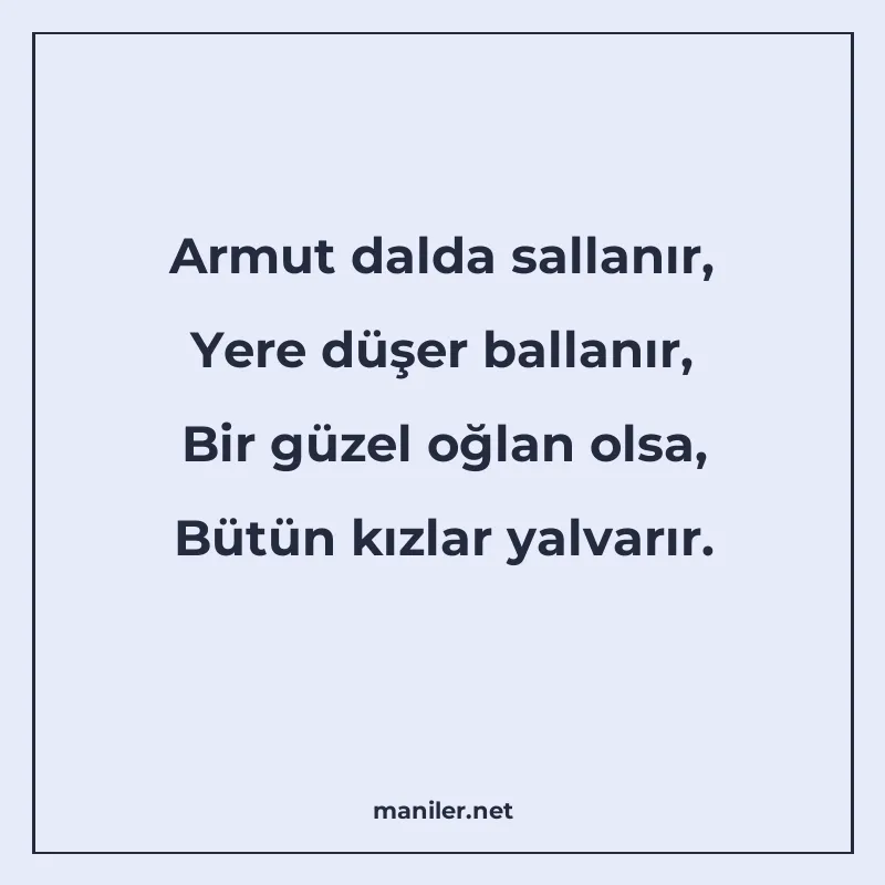 Armut dalda sallanır, Yere düşer ballanır, Bir güzel oğlan o manisi görseli