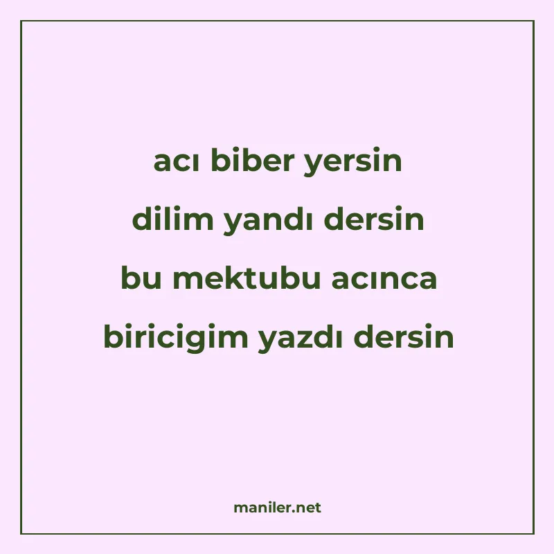 acı biber yersin dilim yandı dersin bu mektubu acınca birici manisi görseli