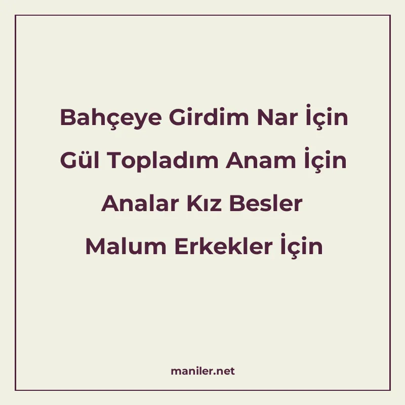 Bahçeye Girdim Nar İçin Gül Topladım Anam İçin Analar Kız Be manisi görseli