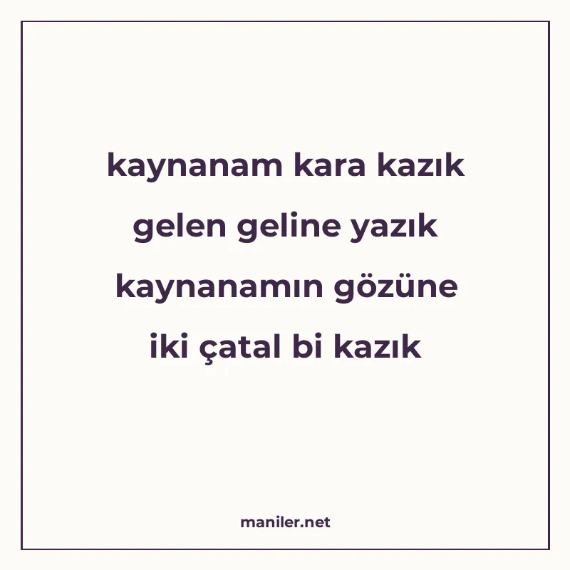 kaynanam kara kazık gelen geline yazık kaynanamın gözüne iki manisi görseli