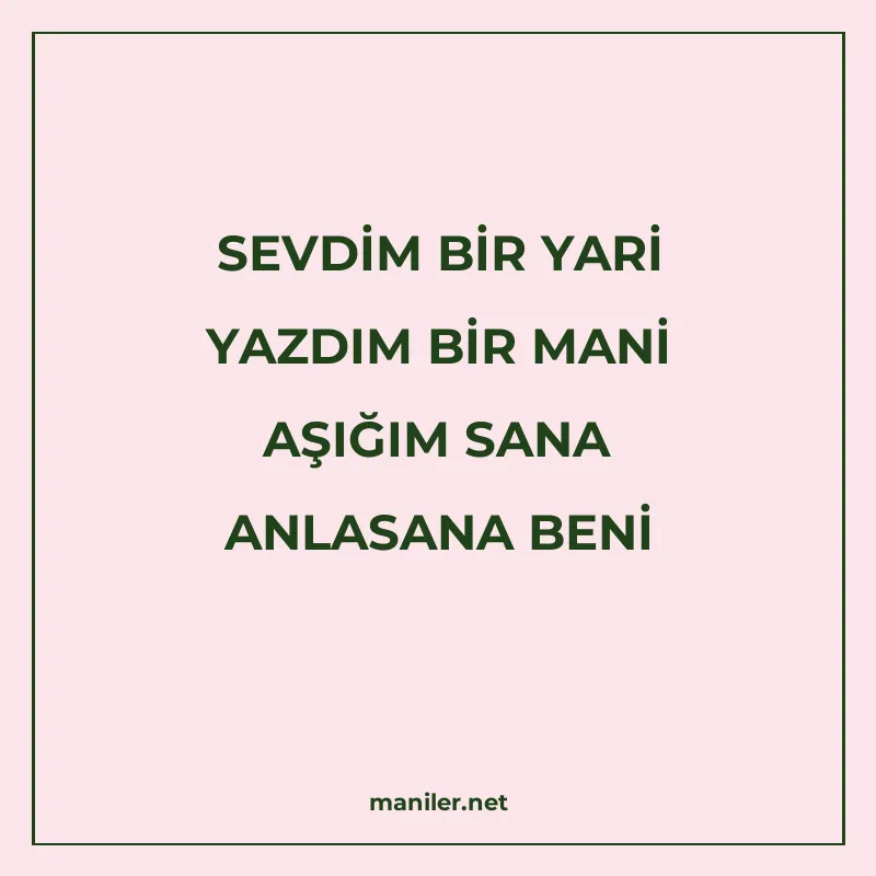 SEVDİM BİR YARİ YAZDIM BİR MANİ AŞIĞIM SANA ANLASANA BENİ manisi görseli