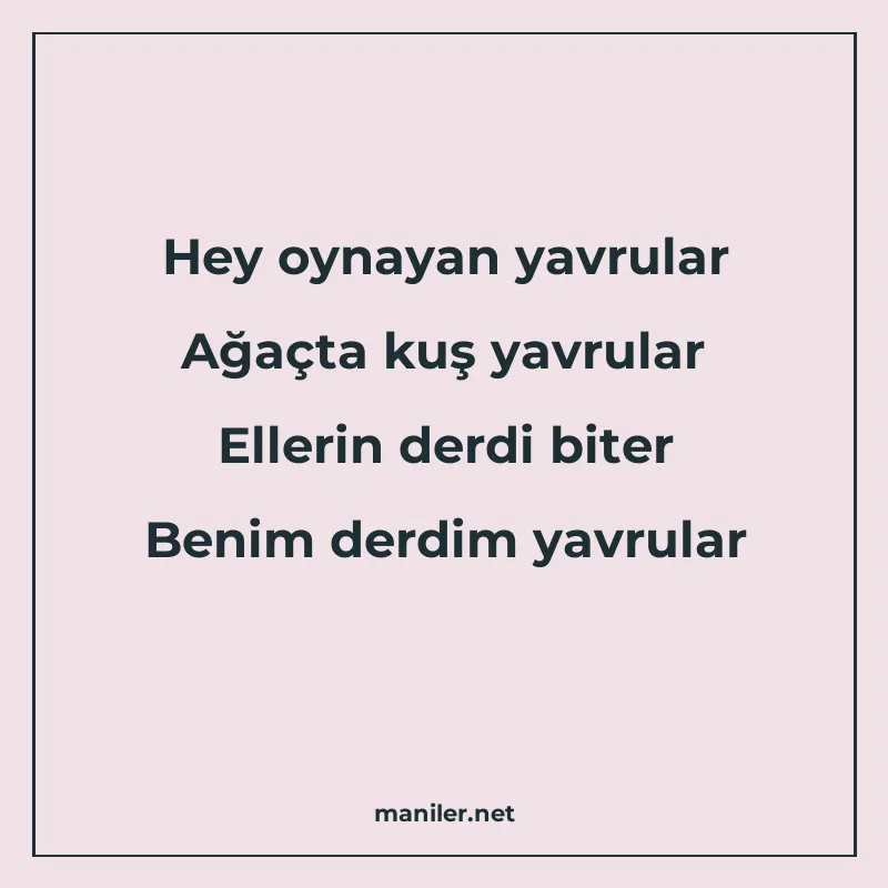 Hey oynayan yavrular Ağaçta kuş yavrular Ellerin derdi biter manisi görseli