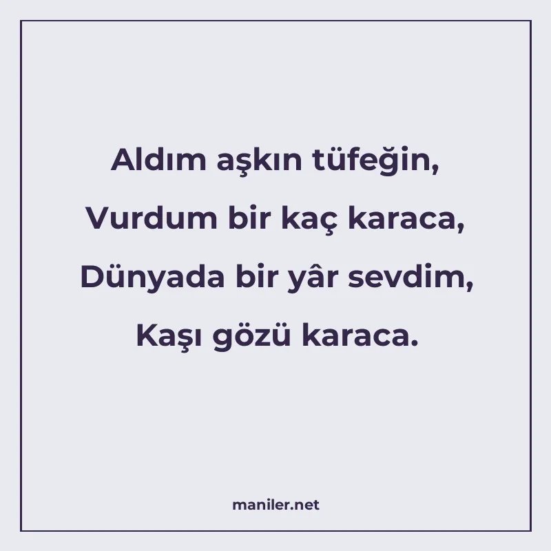 Aldım aşkın tüfeğin, Vurdum bir kaç karaca, Dünyada bir yâr manisi görseli