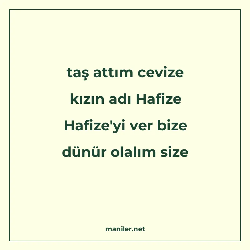 taş attım cevize kızın adı Hafize Hafize'yi ver bize dünür o manisi görseli