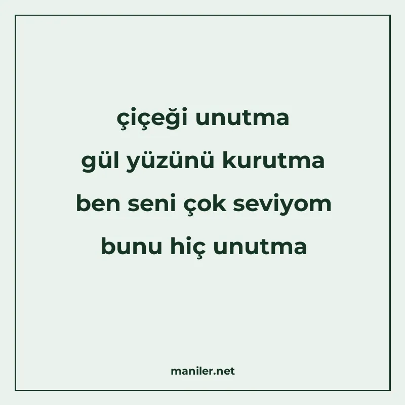 çiçeği unutma gül yüzünü kurutma ben seni çok seviyom bunu h manisi görseli