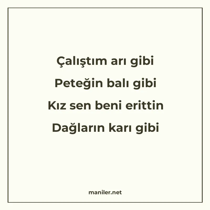 Çalıştım arı gibi Peteğin balı gibi Kız sen beni erittin Dağ manisi görseli