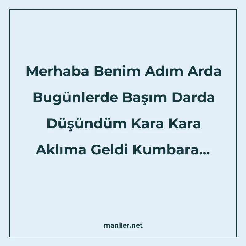 Merhaba Benim Adım Arda Bugünlerde Başım Darda Düşündüm Kara manisi görseli