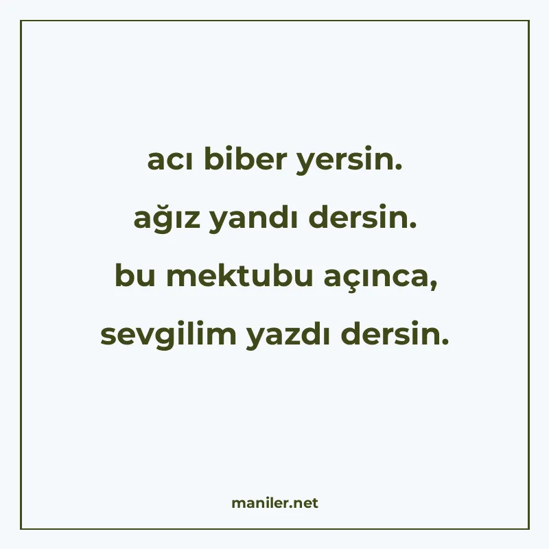 acı biber yersin. ağız yandı dersin. bu mektubu açınca, sevg manisi görseli