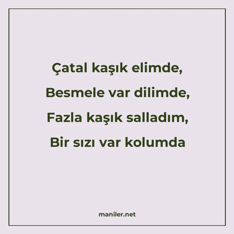 Çatal kaşık elimde, Besmele var dilimde, Fazla kaşık salladı manisi görseli