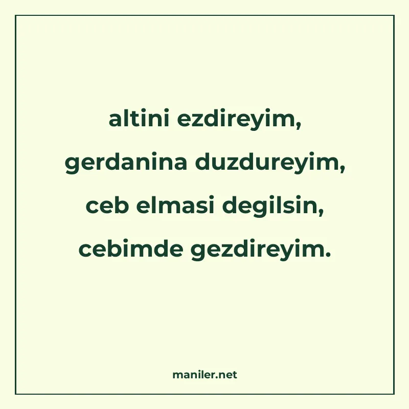 altini ezdireyim, gerdanina duzdureyim, ceb elmasi degilsin manisi görseli