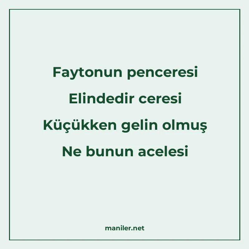 Faytonun penceresi Elindedir ceresi Küçükken gelin olmuş Ne manisi görseli