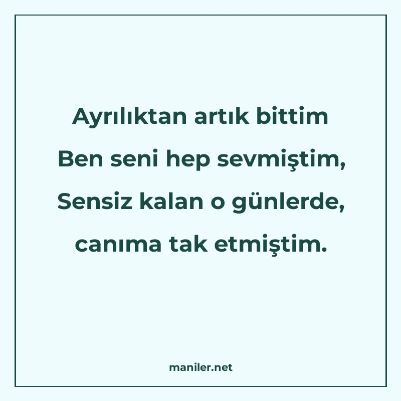 Ayrılıktan artık bittim Ben seni hep sevmiştim, Sensiz kalan manisi görseli