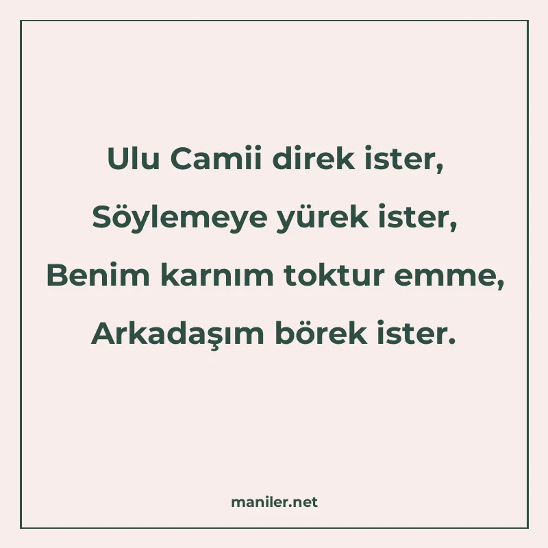 Ulu Camii direk ister, Söylemeye yürek ister, Benim karnım t manisi görseli