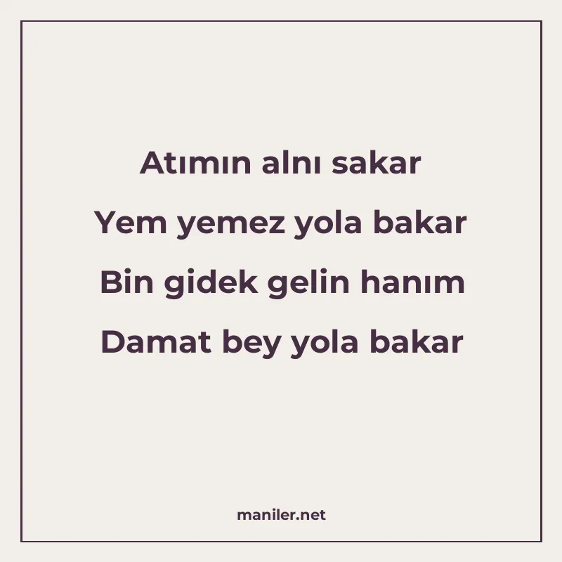 Atımın alnı sakar Yem yemez yola bakar Bin gidek gelin hanım manisi görseli