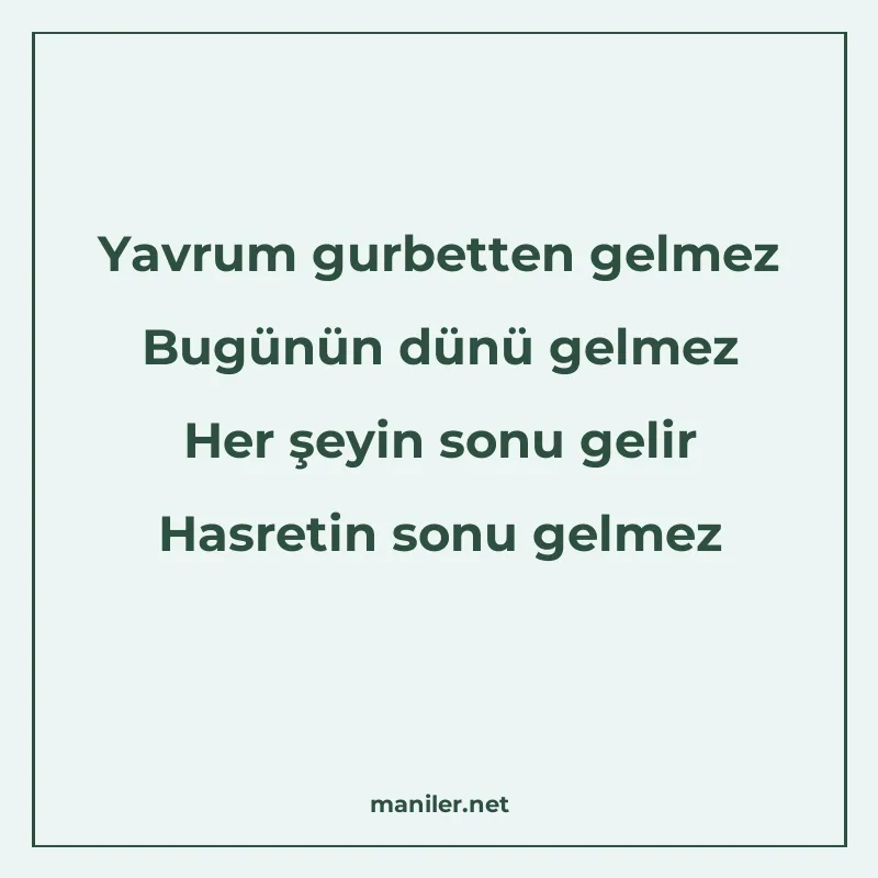 Yavrum gurbetten gelmez Bugünün dünü gelmez Her şeyin sonu g manisi görseli