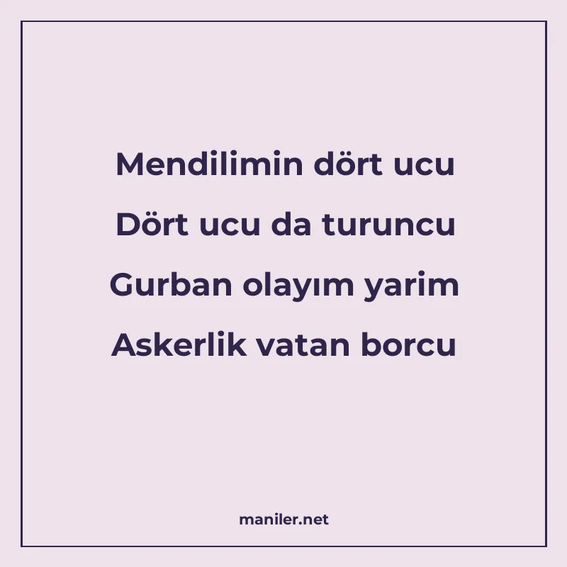 Mendilimin dört ucu Dört ucu da turuncu Gurban olayım yarim manisi görseli
