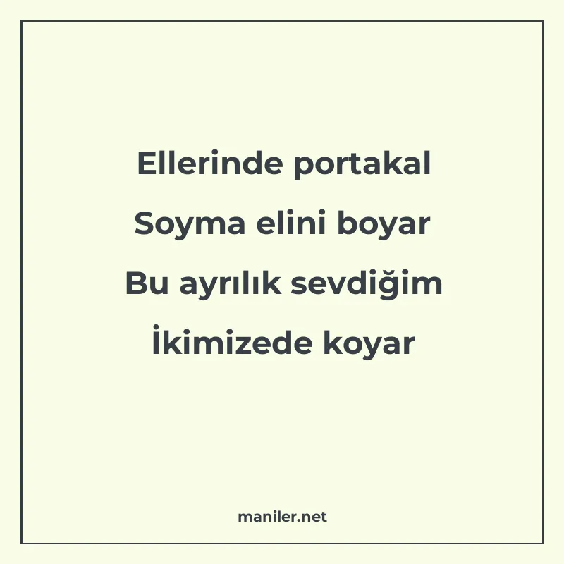 Ellerinde portakal Soyma elini boyar Bu ayrılık sevdiğim İki manisi görseli