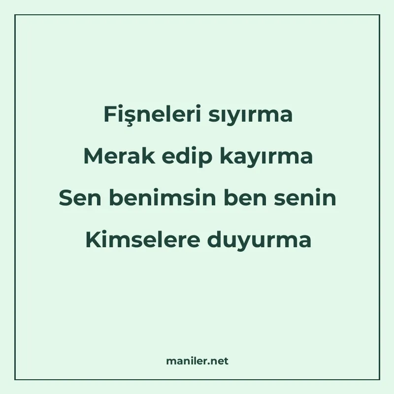 Fişneleri sıyırma Merak edip kayırma Sen benimsin ben senin manisi görseli