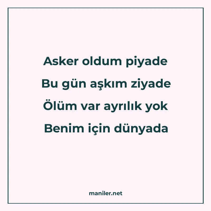 Asker oldum piyade Bu gün aşkım ziyade Ölüm var ayrılık yok manisi görseli