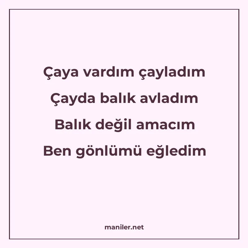 Çaya vardım çayladım Çayda balık avladım Balık değil amacım manisi görseli