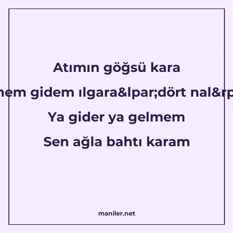 Atımın göğsü kara Binem gidem ılgara&lpar;dört nal&rpar; Ya manisi görseli