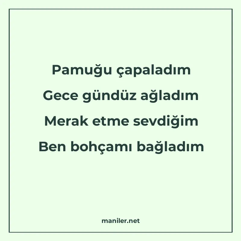 Pamuğu çapaladım Gece gündüz ağladım Merak etme sevdiğim Ben manisi görseli
