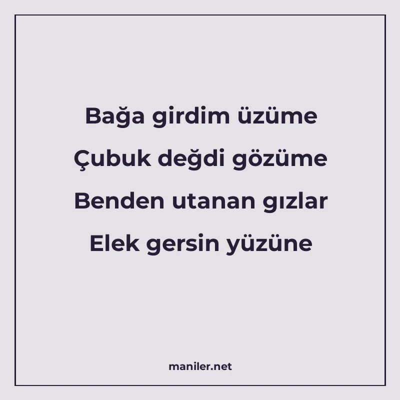Bağa girdim üzüme Çubuk değdi gözüme Benden utanan gızlar El manisi görseli