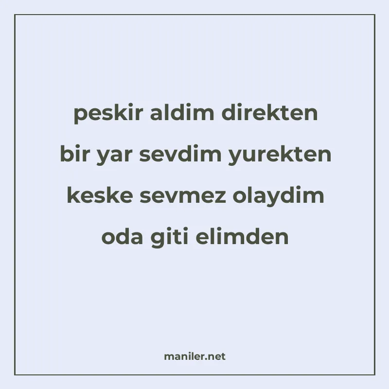 peskir aldim direkten bir yar sevdim yurekten keske sevmez o manisi görseli