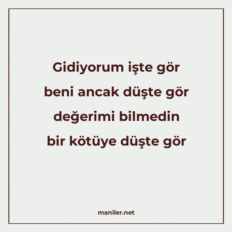 Gidiyorum işte gör beni ancak düşte gör değerimi bilmedin bi manisi görseli