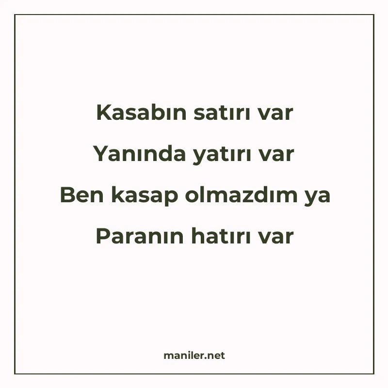 Kasabın satırı var Yanında yatırı var Ben kasap olmazdım ya manisi görseli