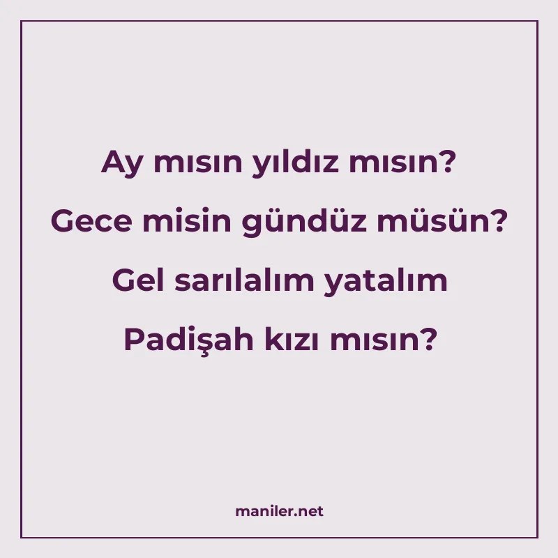 Ay mısın yıldız mısın? Gece misin gündüz müsün? Gel sarılalı manisi görseli