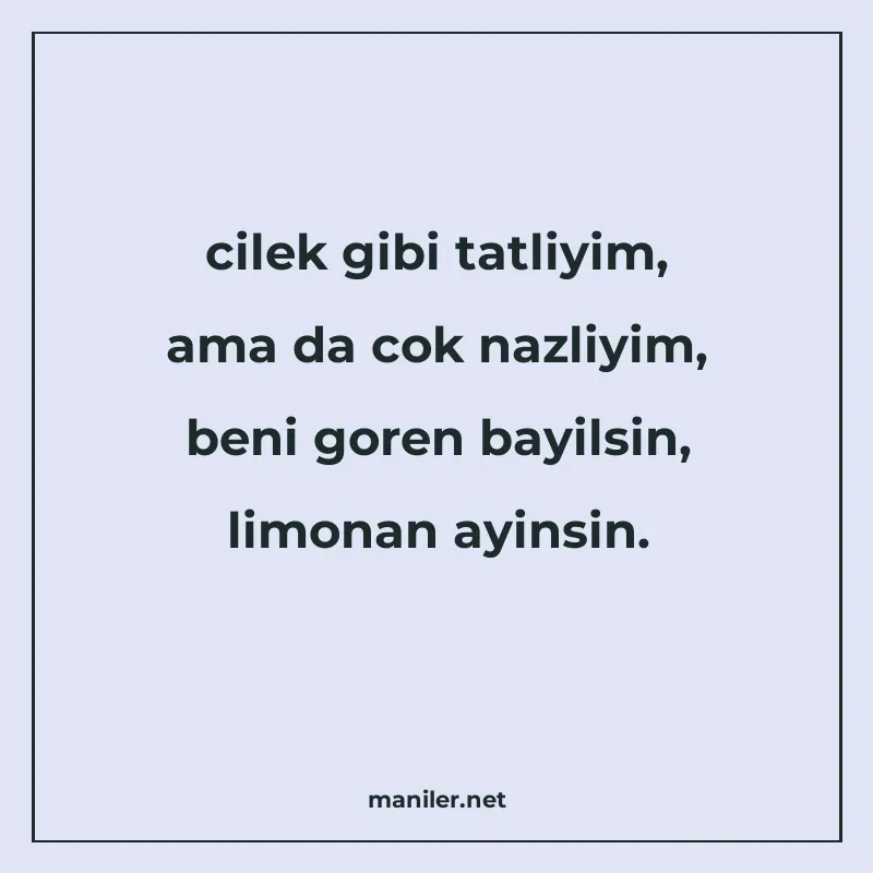 cilek gibi tatliyim, ama da cok nazliyim, beni goren bayilsi manisi görseli