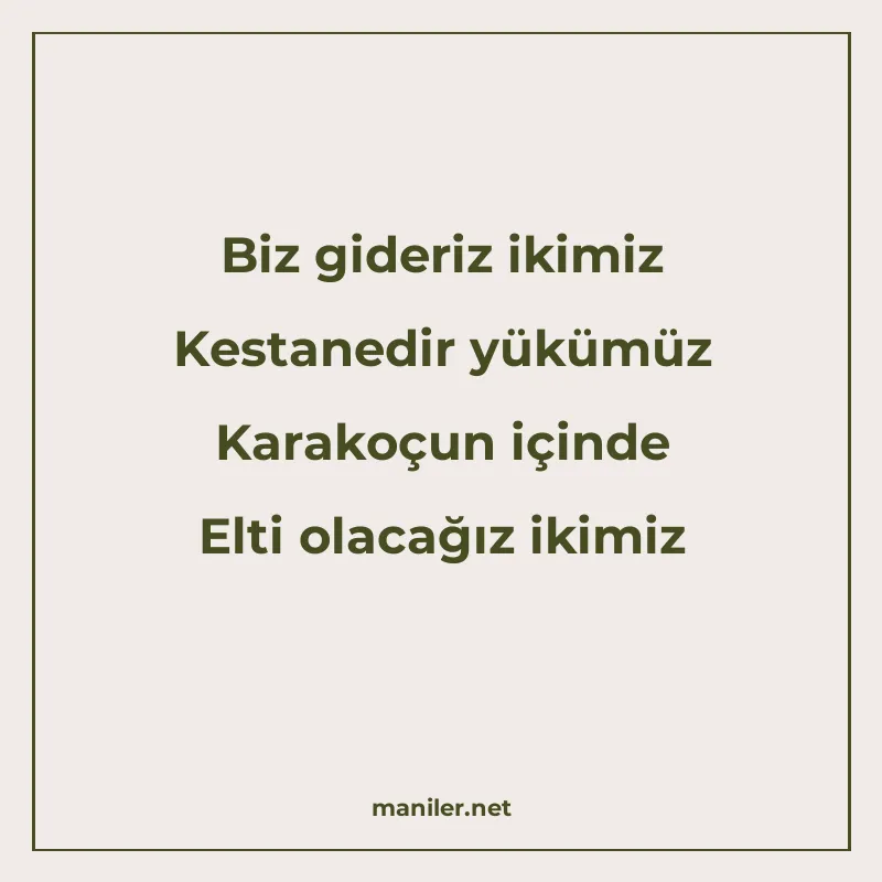 Biz gideriz ikimiz Kestanedir yükümüz Karakoçun içinde Elti manisi görseli