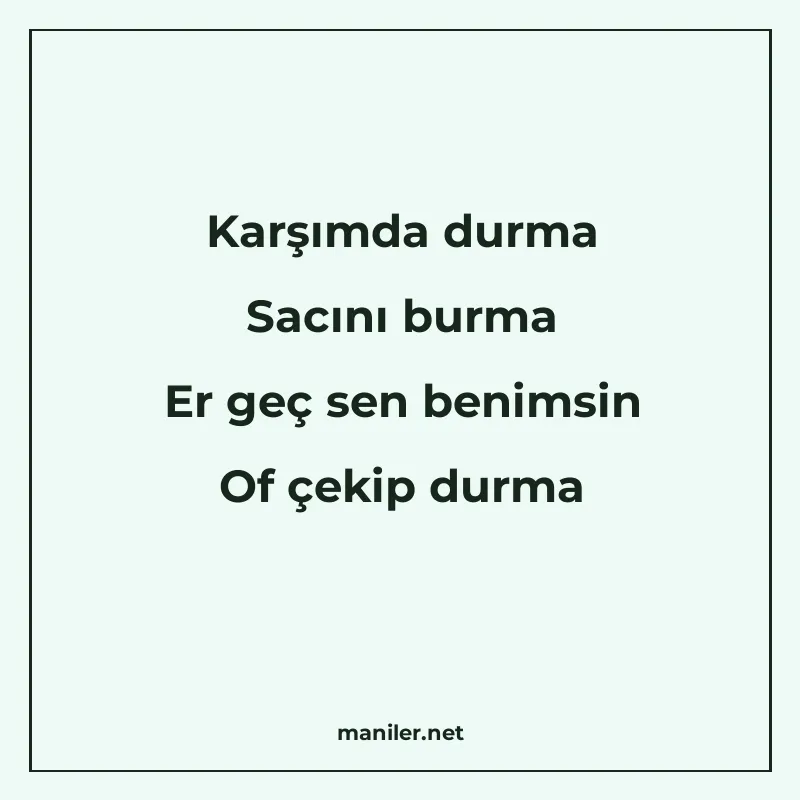 Karşımda durma Sacını burma Er geç sen benimsin Of çekip dur manisi görseli