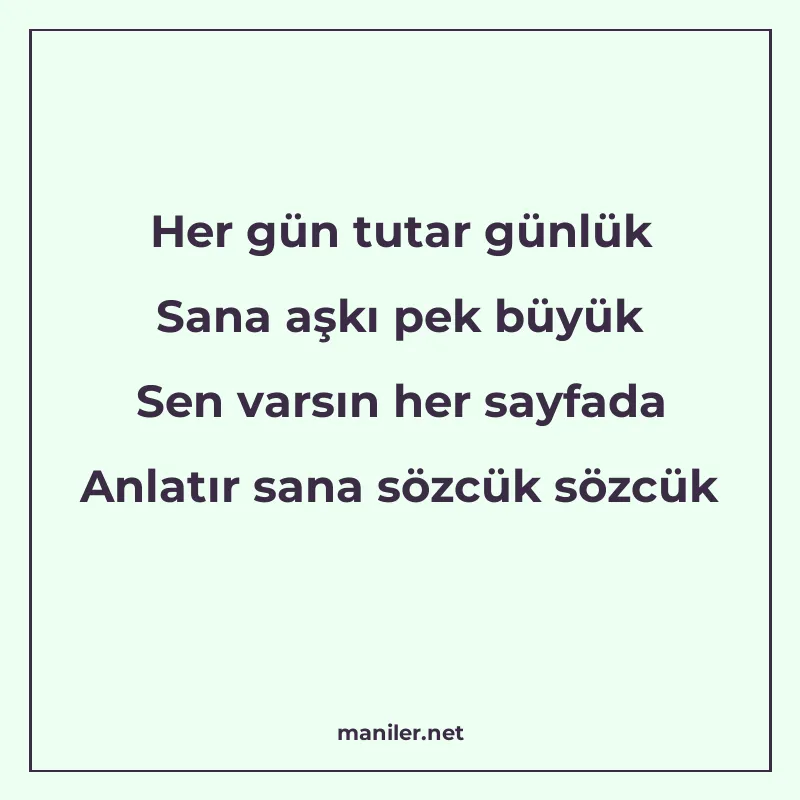 Her gün tutar günlük Sana aşkı pek büyük Sen varsın her sayf manisi görseli
