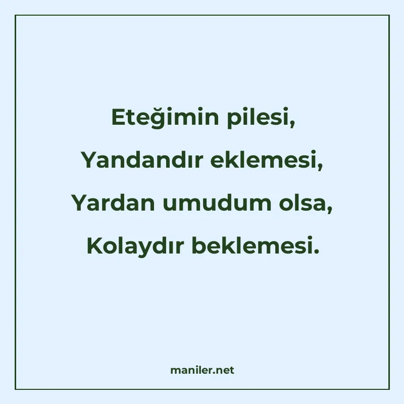 Eteğimin pilesi, Yandandır eklemesi, Yardan umudum olsa, Kol manisi görseli