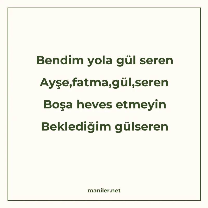 Bendim yola gül seren Ayşe,fatma,gül,seren Boşa heves etmeyi manisi görseli