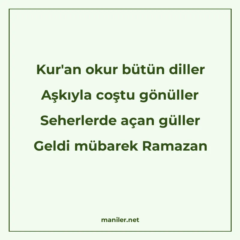 Kur'an okur bütün diller Aşkıyla coştu gönüller Seherlerde a manisi görseli