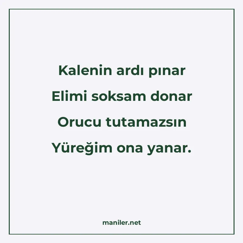 Kalenin ardı pınar Elimi soksam donar Orucu tutamazsın Yüreğ manisi görseli