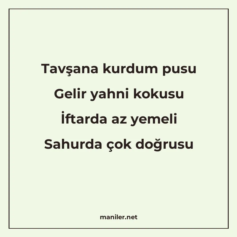 Tavşana kurdum pusu Gelir yahni kokusu İftarda az yemeli Sah manisi görseli